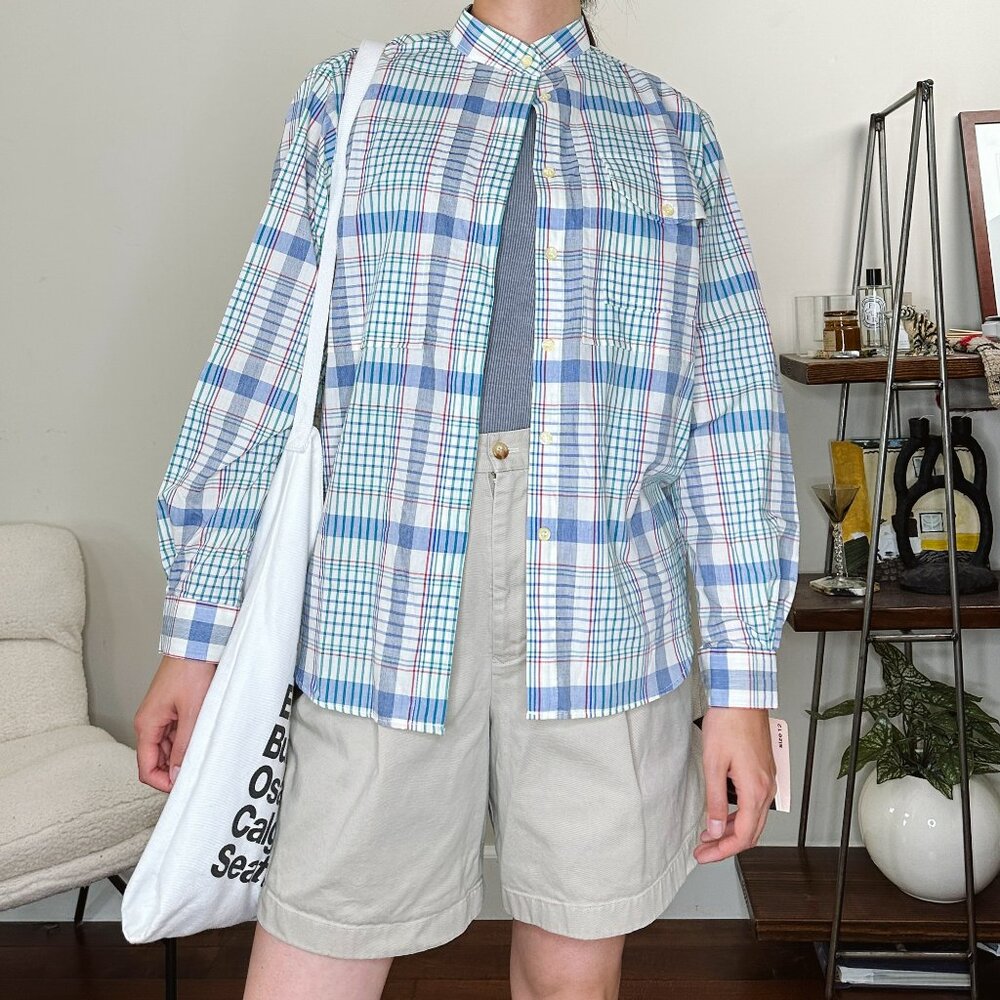 80's Deadstock Plaid Stand Collar Shirt
